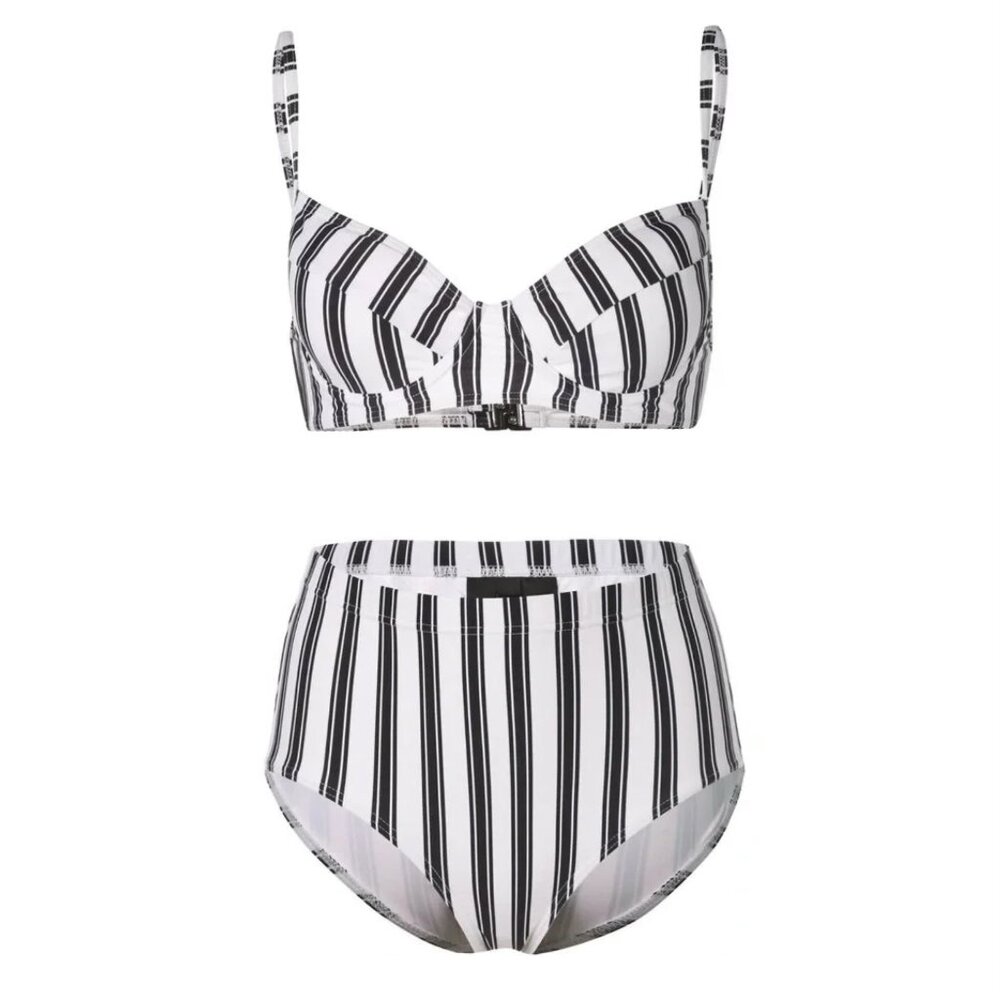 Cynthia Rowley black white striped retro Loren swim suit bikini